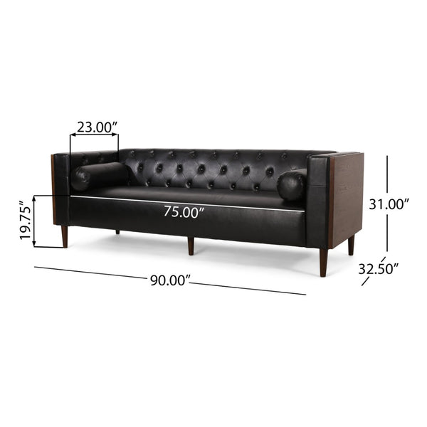 English Elm 3-seater Diamond Tufted Contemporary Sofa Deep Seated Living Room Couch with Pillows Black 70630.00AMDNT_70630.00BMDNT