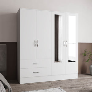 English Elm Gangi Modern 4-Door Armoire with Mirrors, 10 Shelves, 2 Drawers & Hanging Rod for Organized Bedrooms White 74.8 L x 23.62 W x 3.94 H B097S00234