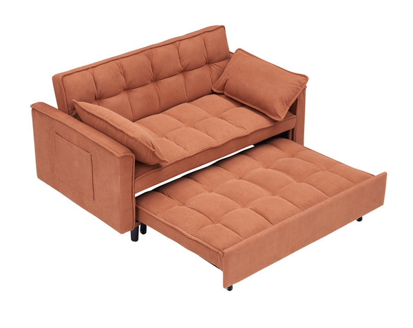 English Elm Folding sofa bed with adjustable backrest and recliner function, sturdy solid wood frame, beige-black Orange W1658P176549