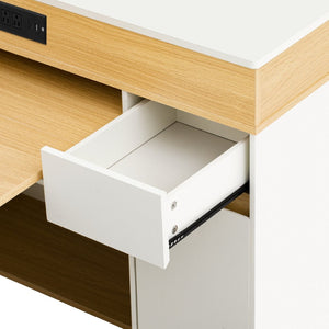 English Elm Trexm Rolling Kitchen Island Extendable Marble Top Cabinet Drawers Power Outlet Creamy White,Natural XW000029AAN