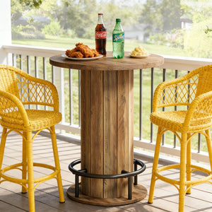 English Elm Stylish Round Coffee Table with Engineered Wood Top and Open Metal Base for Living Rooms Rustic Brown T3971P452870