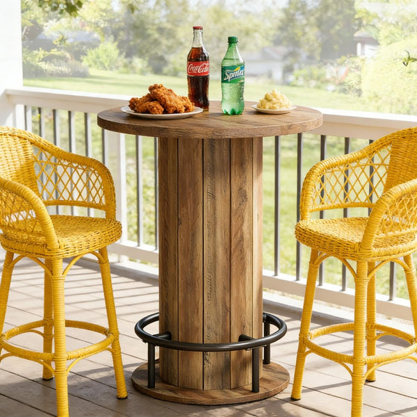 English Elm Stylish Round Coffee Table with Engineered Wood Top and Open Metal Base for Living Rooms Rustic Brown T3971P452870