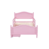 English Elm Twin Size Wood Platform Bed With Guardrails On Both Sides and Two Storage Drawers ,Pink