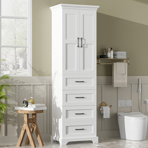 English Elm 71.6" Free-Standing Bathroom Vanity with Soft-Close Doors, 3 Drawers, Adjustable Shelves, White Finish N729P335599K