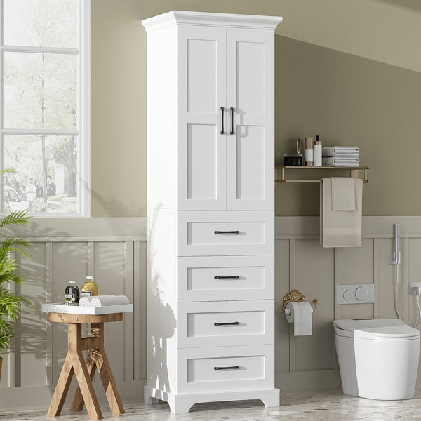 English Elm 71.6" Free-Standing Bathroom Vanity with Soft-Close Doors, 3 Drawers, Adjustable Shelves, White Finish N729P335599K