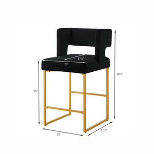 English Elm Modern Velvet Counter Stools Set of Two with Gold Iron Frame and Square Open Back Black W2186P171941