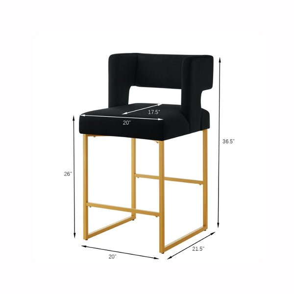 English Elm Modern Velvet Counter Stools Set of Two with Gold Iron Frame and Square Open Back Black W2186P171941