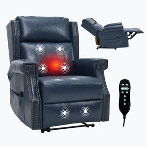 English Elm Emon's Overstuffed Chenille Power Lift Recliner with Massage Heat and Charging Ports Blue W1803S00087