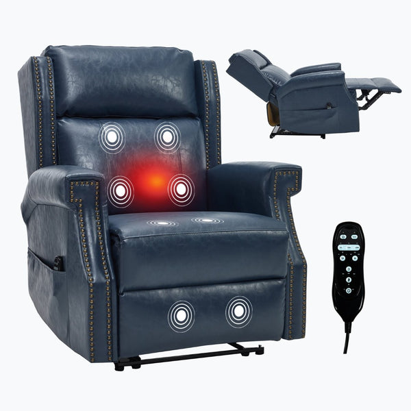 English Elm Emon's Overstuffed Chenille Power Lift Recliner with Massage Heat and Charging Ports Blue W1803S00087