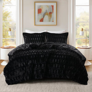 English Elm 3 Pcs King/Cal King Luxurious Solid Faux Fur Comforter Mini Set - Cozy Black Elegance For Your Bedroom B035P319601