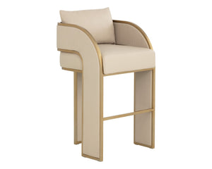 Sunpan BAZ Barstool – Contemporary Napa Beige Faux Leather with Gold Trim for Modern Kitchen or Bar Use 112016