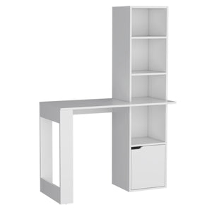 English Elm Iowa White Computer Desk with 4-Tier Bookcase and Cabinet — Compact Engineered Wood Workspace, Storage B070P188863