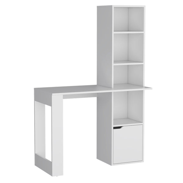 English Elm Iowa White Computer Desk with 4-Tier Bookcase and Cabinet — Compact Engineered Wood Workspace, Storage B070P188863