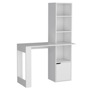 English Elm Iowa Writing Desk with Open 4-tier Shelving and Cabinet for Small Home Offices B200P188863