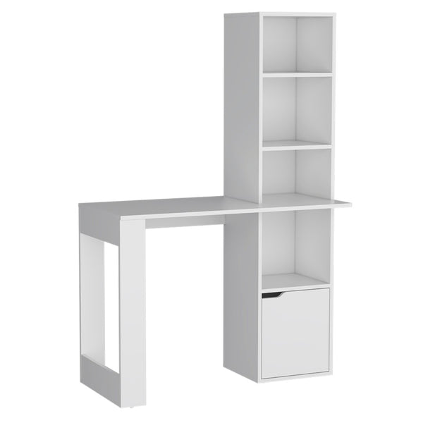 English Elm Iowa Writing Desk with Open 4-tier Shelving and Cabinet for Small Home Offices B200P188863