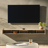 Floating Transitional Minimalist Simple Floating 70 inch TV Stand Symmetrical Wall Mounted - Coastal Oak