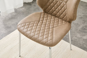 English Elm Dark Oil Waxed Faux Leather Dining Chair Set with Diamond Tufted High Back Metal Legs W3493P444879