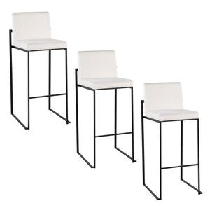 English Elm Fuji 30" High Back Barstool Set Of 3 In Elegant White Velvet & Sturdy Black Steel – Modern Comfort! B202P222214