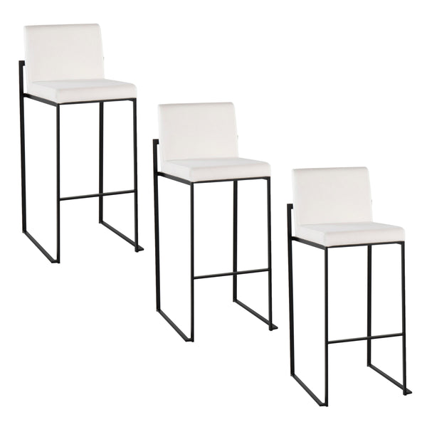 English Elm Fuji 30" High Back Barstool Set Of 3 In Elegant White Velvet & Sturdy Black Steel – Modern Comfort! B202P222214