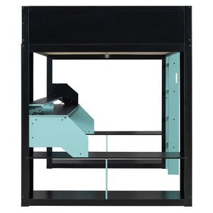 English Elm Full Size Gaming Loft Bed with Rgb Lighting Built-in Desk and Usb Charging Ports Blue LT000275AAC