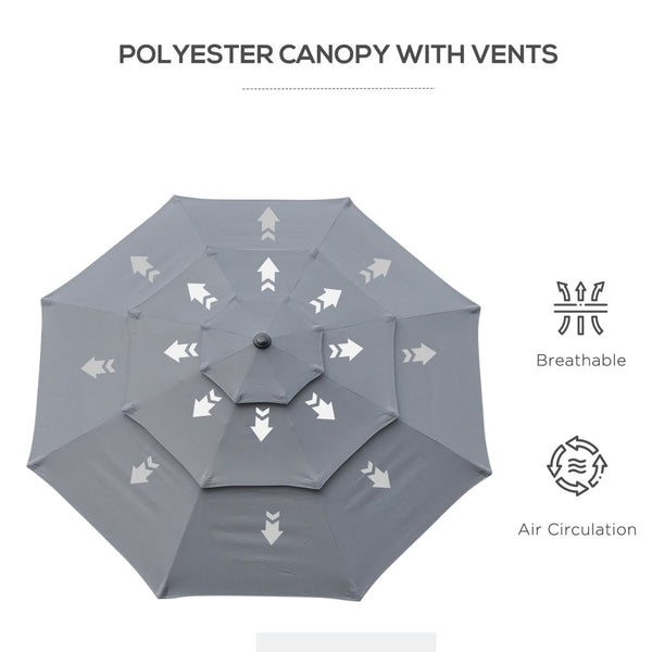 English Elm Outsunny 9Ft 3-Tier Patio Umbrella - Adjustable Crank & Tilt For Perfect Shade On Decks & Patios W2225P200445-GIGA