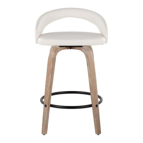 English Elm Fixed-height Swivel Counterstools Whitewashed Wood Faux Leather Kitchen Seating Pair B202S01831