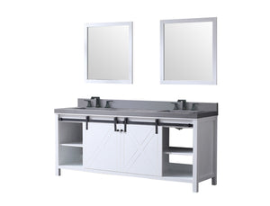 English Elm White Double Bath Vanity With Grey Quartz Countertop, Matte Black Faucets & 30" Matching Mirrors B2731S01074-GIGA