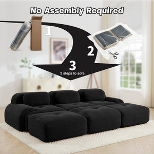 English Elm Three-seat Modular Corduroy Sectional Sofa with Ottomans for Living and Media Rooms Black W714S01278
