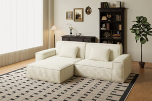 English Elm 106.3 Inch Large Striped Compression Sofa - Modern Beige Furniture For Living Rooms & Bedrooms W3147S00019