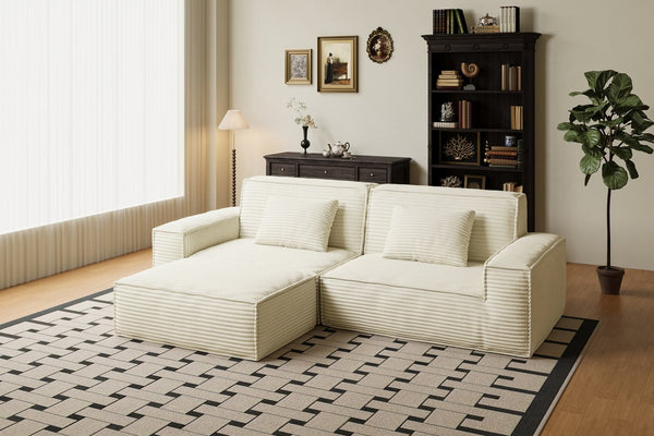 English Elm 106.3 Inch Large Striped Compression Sofa - Modern Beige Furniture For Living Rooms & Bedrooms W3147S00019