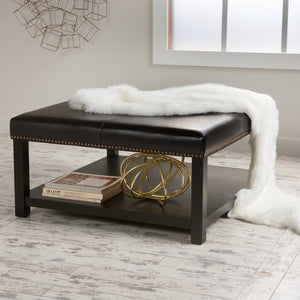 Christopher Knight Home® - Noble House - Julia Contemporary Upholstered Birch Wood Ottoman with Shelf, Brown and Dark Brown