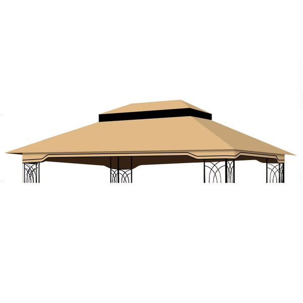 English Elm 10x12 Outdoor Patio Gazebo Canopy Replacement Double-Tier Polyester UV Resistant Roof with Drain Holes khaki W419P198359