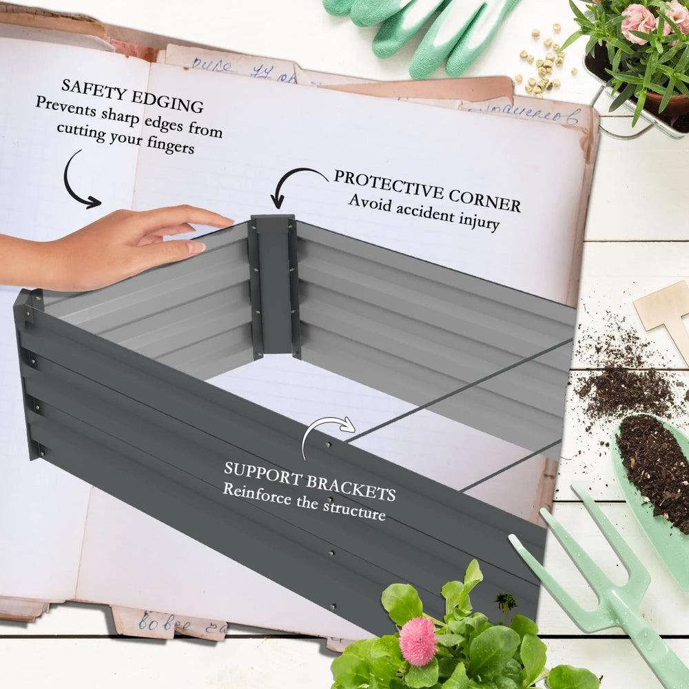 English Elm Galvanized Steel Raised Garden Bed with Wood Grain Texture for Outdoor Growing T3971P397193