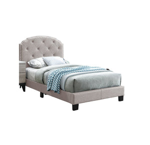 English Elm Light Gray Burlap Upholstered Twin Bed with Button Tufted Headboard and Nailhead Trim B011P415184