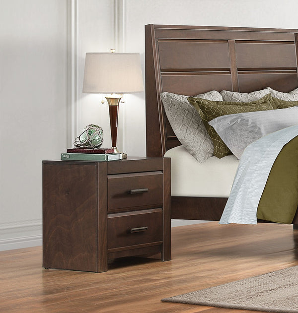 English Elm Espresso Contemporary Two-Drawer Nightstand with Beveled Okume Veneer, Gunmetal Hardware, Bold Framing B011P257334