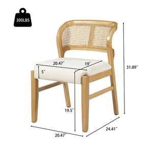English Elm Mid-century Modern Rattan Cane Back Dining Chair Set Rubberwood Frame Upholstered Seat N768P437928N