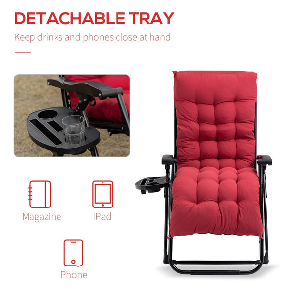 English Elm Outsunny Zero Gravity Reclining Lounge Chair With Padded Cushion, Side Tray For Relaxing Comfort W2225P174089-GIGA