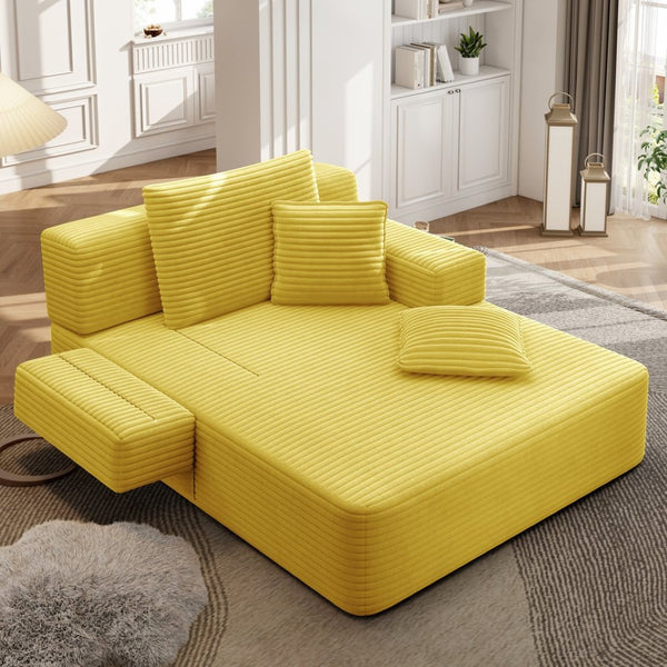 English Elm Luxurious Corduroy Frameless Chaise Sofa Bed with Spring Cushion and Storage Pocket Yellow W3219P496262