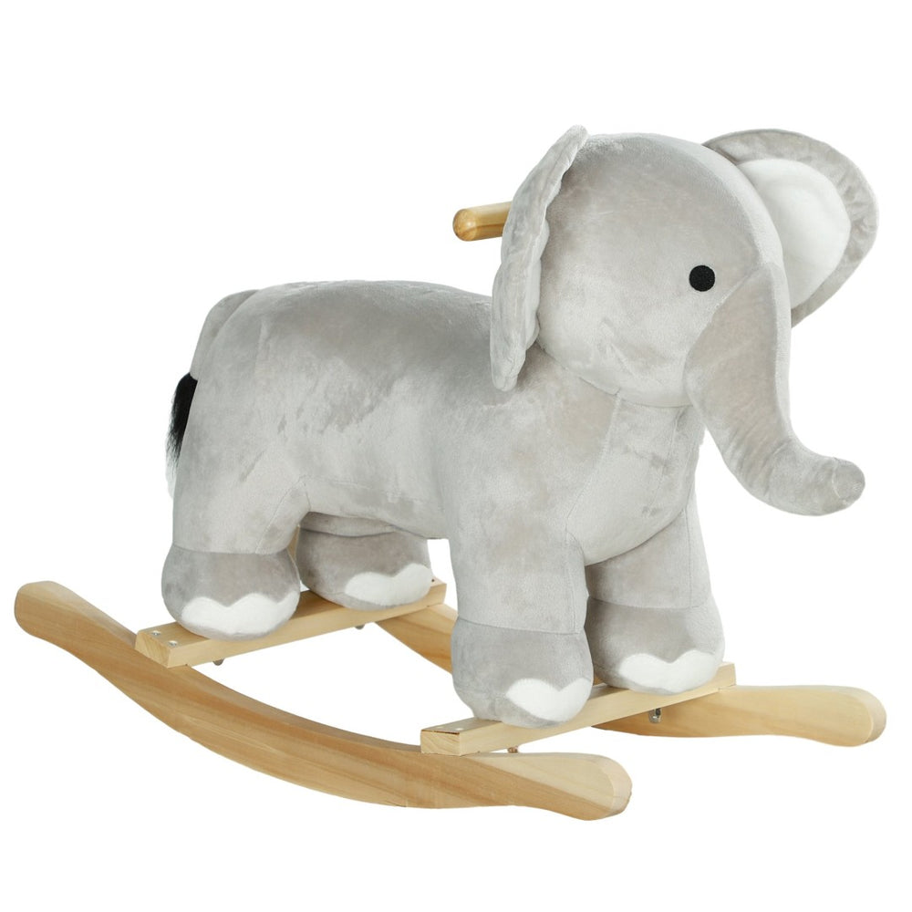 English Elm Qaba Plush Elephant Toddler Rocker with Grip Handles and Built-in Realistic Animal Sounds W2225P249747