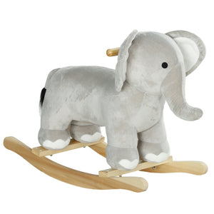 English Elm Qaba Plush Elephant Toddler Rocker with Grip Handles and Built-in Realistic Animal Sounds W2225P249747