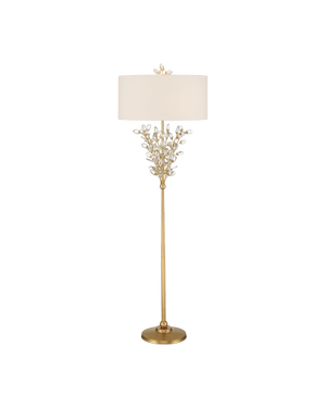 Currey & Company Forget-me-not Gold Floor Lamp - Elegant Two-light Design With Crystal Finial And Floral Accents Clear Crystal ,Metal 8000-0168-currey-company