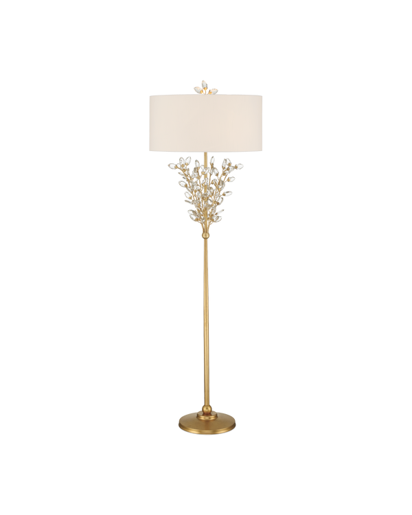Currey & Company Forget-me-not Gold Floor Lamp - Elegant Two-light Design With Crystal Finial And Floral Accents Clear Crystal ,Metal 8000-0168-currey-company