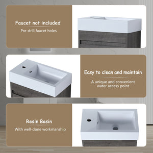 English Elm 18'' Floating Wall Vanity with Resin Sink, Open Shelf Storage, Eco-Friendly Plywood, Soft-Close Door Plaid Grey Oak W99936248