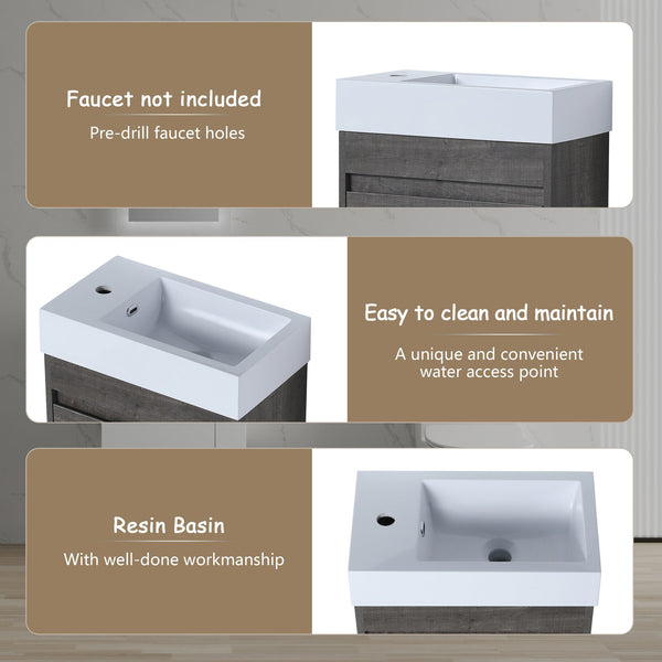 English Elm 18'' Floating Wall Vanity with Resin Sink, Open Shelf Storage, Eco-Friendly Plywood, Soft-Close Door Plaid Grey Oak W99936248
