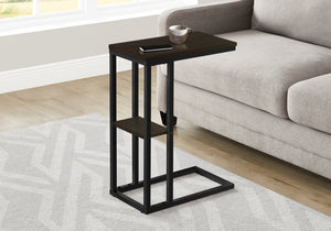 English Elm Accent C-Table for Sofa End Side Snack — Espresso Laminate Top, Black Metal Frame, Slide-Under Base, Compact Modern Design B2710P219396