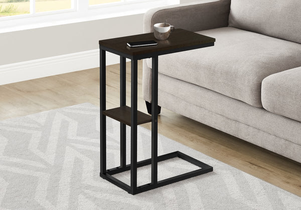 English Elm Accent C-Table for Sofa End Side Snack — Espresso Laminate Top, Black Metal Frame, Slide-Under Base, Compact Modern Design B2710P219396