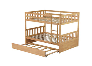 English Elm Full Over Solid Rubberwood Bunk Bed with Trundle Converts to Two Separate Beds W504S00293