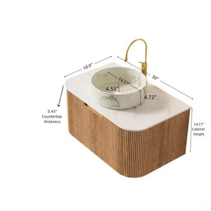 English Elm Muri Floating Bathroom Vanity Plywood Cabinet Sintered Stone Top Oak Drawer Carrara White,Natural Wood,Stone White W2615S00440