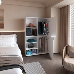 English Elm Ollie modern 2-door wardrobe with open shelving, scratch-resistant finish, roomy hanging space and shelves White 53 L x 23 W x 6 H B128S00186