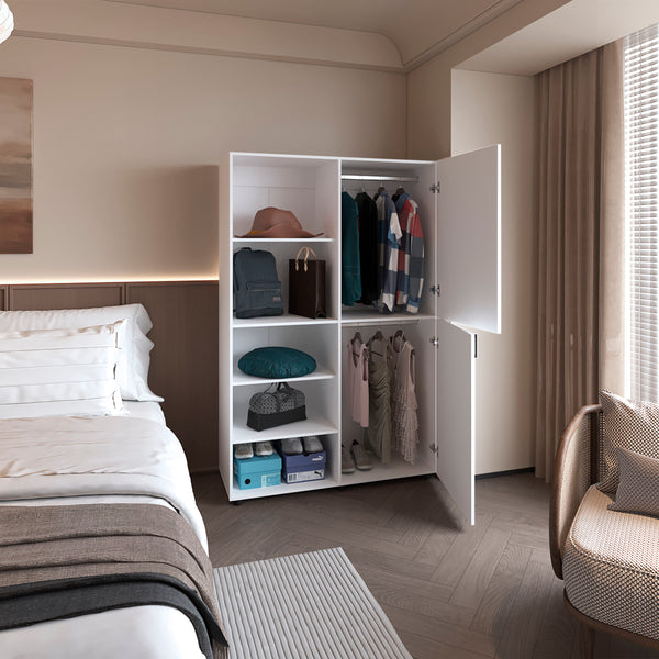 English Elm Ollie modern 2-door wardrobe with open shelving, scratch-resistant finish, roomy hanging space and shelves White 53 L x 23 W x 6 H B128S00186